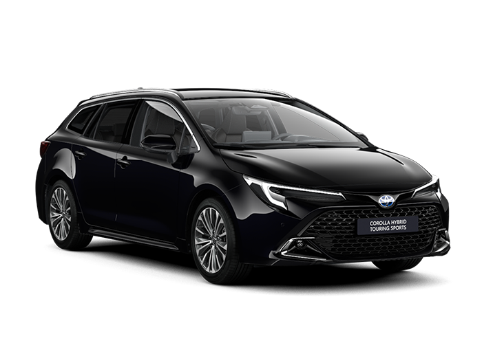Schwarzer Toyota Corolla Touring Sports mit LED-Scheinwerfern und Leichtmetallfelgen