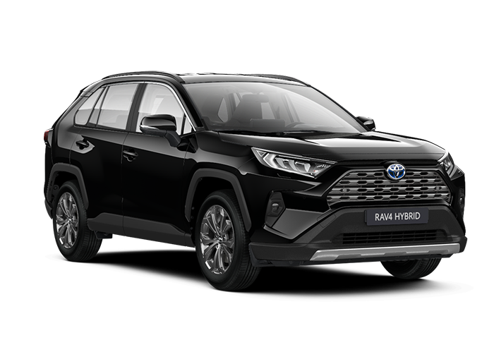 Seitenansicht des schwarzen RAV4 Teamplayer Hybrid vor weißem Hintergrund