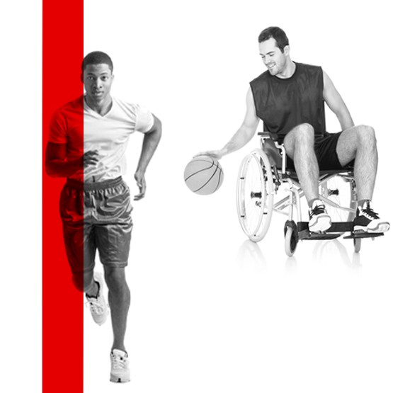 Ein Leichtathlet und ein Basketballspieler im Rollstuhl