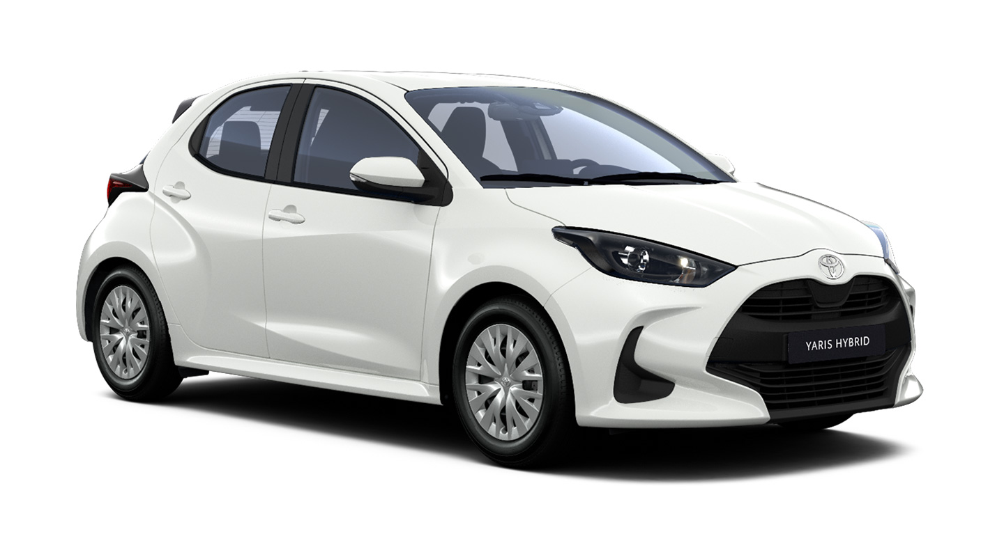 Weißer Toyota Yaris Business Edition Hybrid in der seitlichen Ansicht