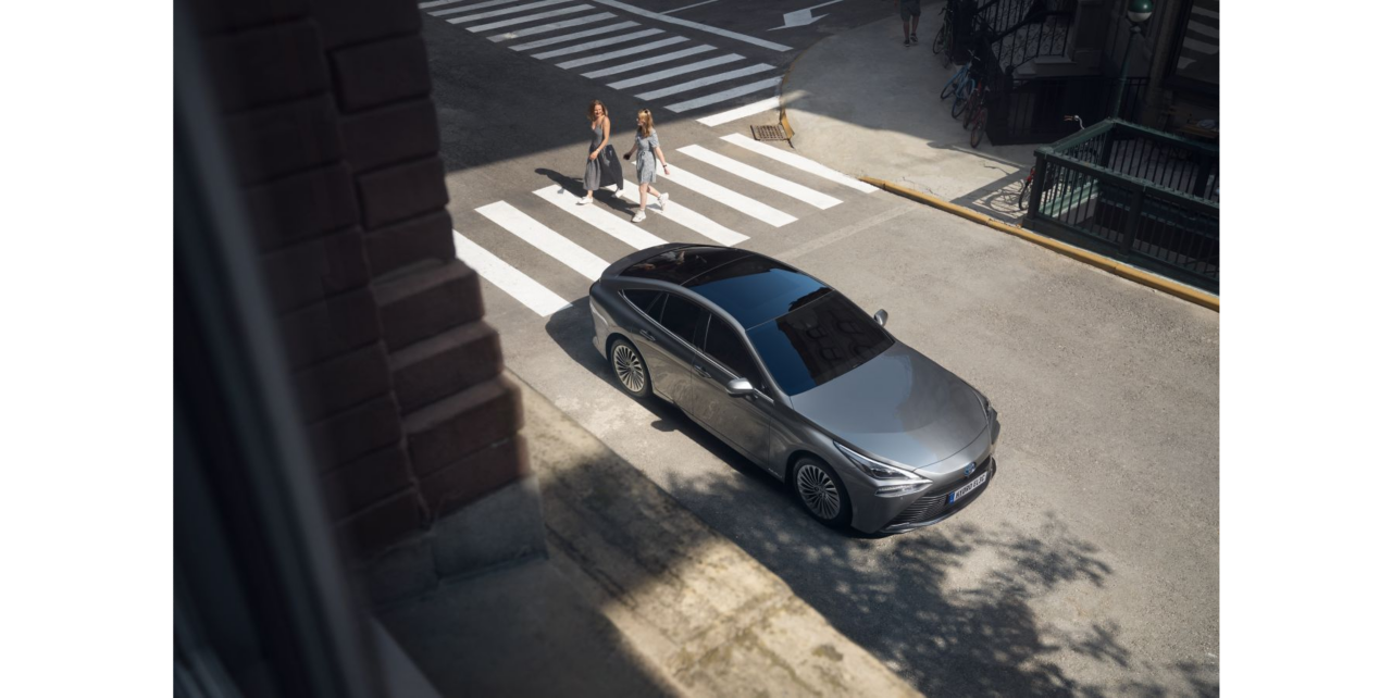 Mirai steht am Straßenrand