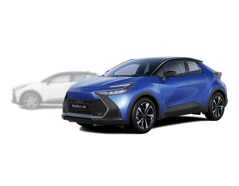 roter Toyota C-HR mit schwarz-lackiertem Dach und Speichenfelgen
