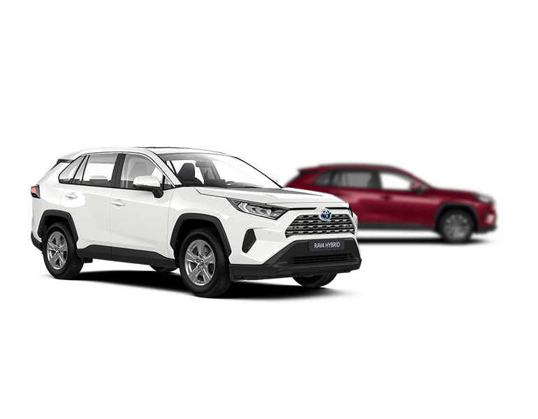 Weißer Toyota Yaris in seitlicher Sicht, im Hintergrund ist ein verblasster dunklerer Yaris zu erkennen