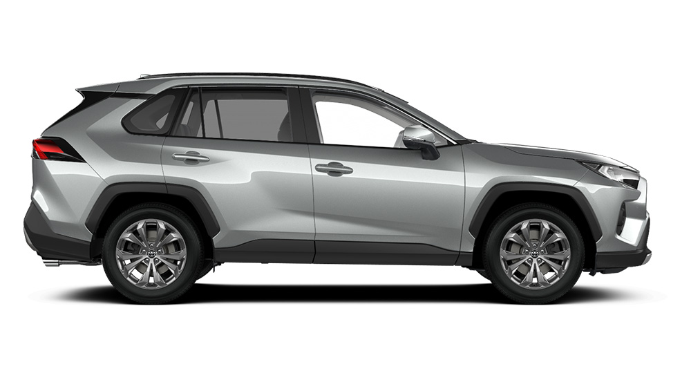 Siberner RAV4 steht seitlich auf transparentem Hintergrund