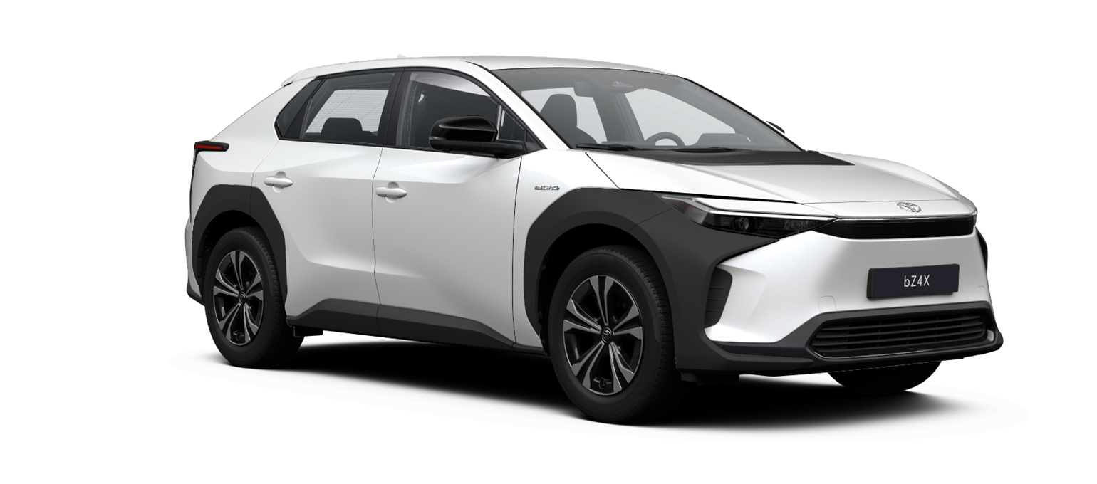 Seitliche Ansicht auf einen Toyota bZ4X vor neutralem Hintergrund