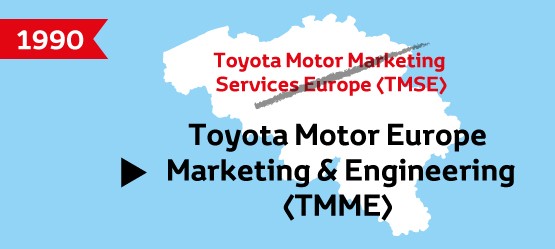 1990: N.V. Die frühere Toyota Motor Marketing Services Europe nimmt als Toyota Motor Europe Marketing & Engineering S.A. (TMME) ihren Betrieb in Belgien auf.