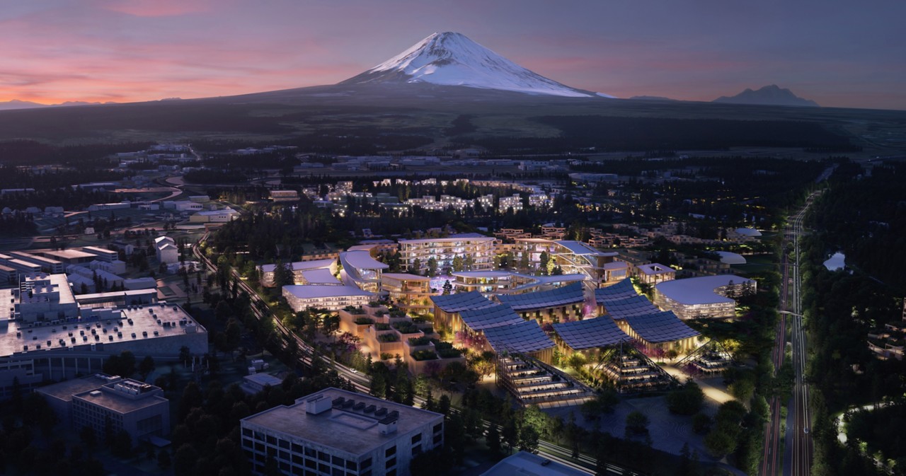 Fuji Vulkan mit Stadt im Vordergrund