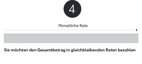 4. Grafik: Ein langer Balken, der die monatliche Rate symbolisiert. Darunter die Worte: Sie möchten den Gesamtbetrag in gleichbleibenden Raten bezahlen.