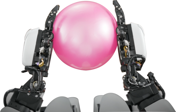 Ein T-HR3 hält einen pinken Ball mit seinen Roboterhänden.