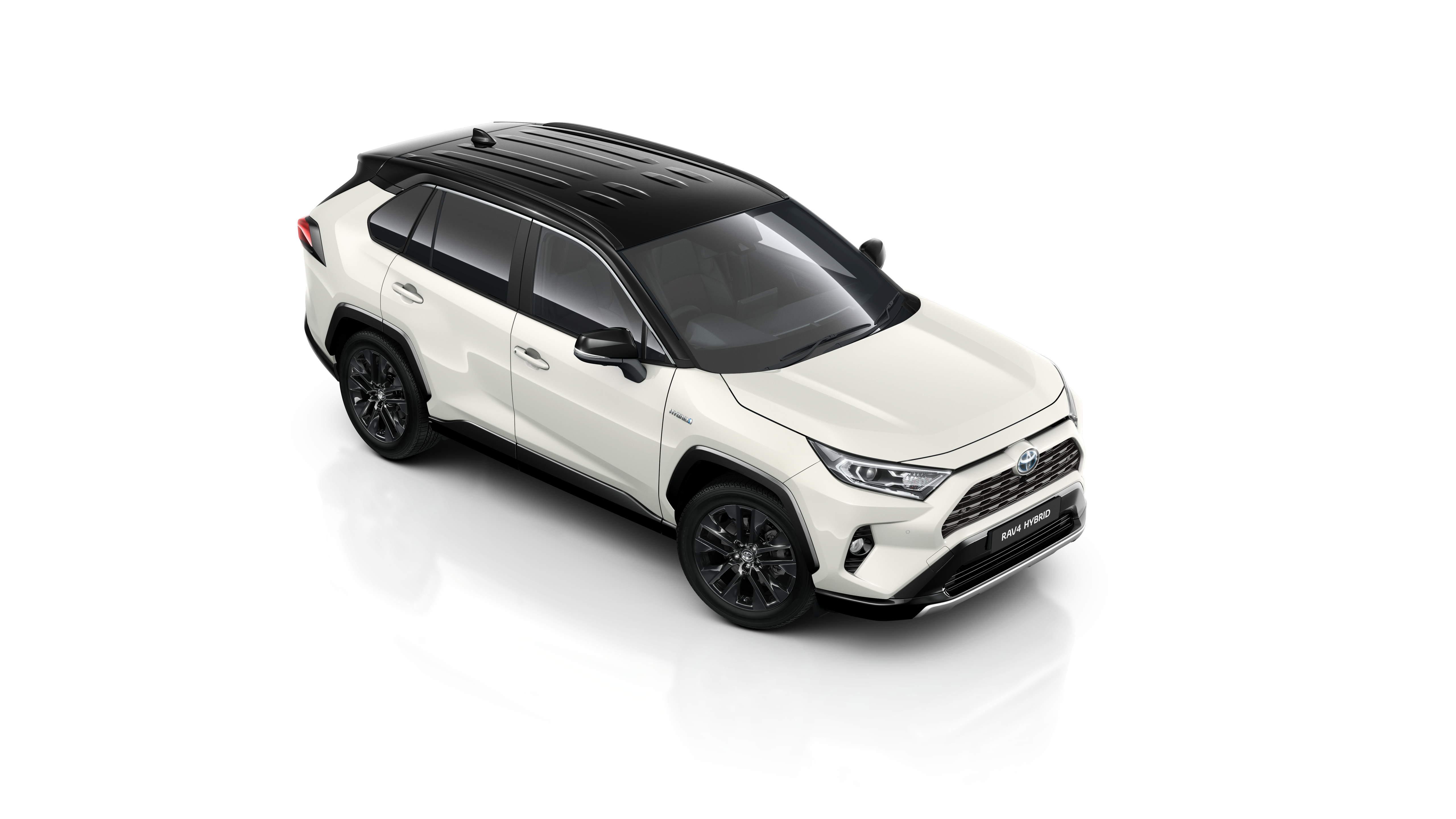 Weißer RAV4 von der Seite mit anklickbaren Hotsports