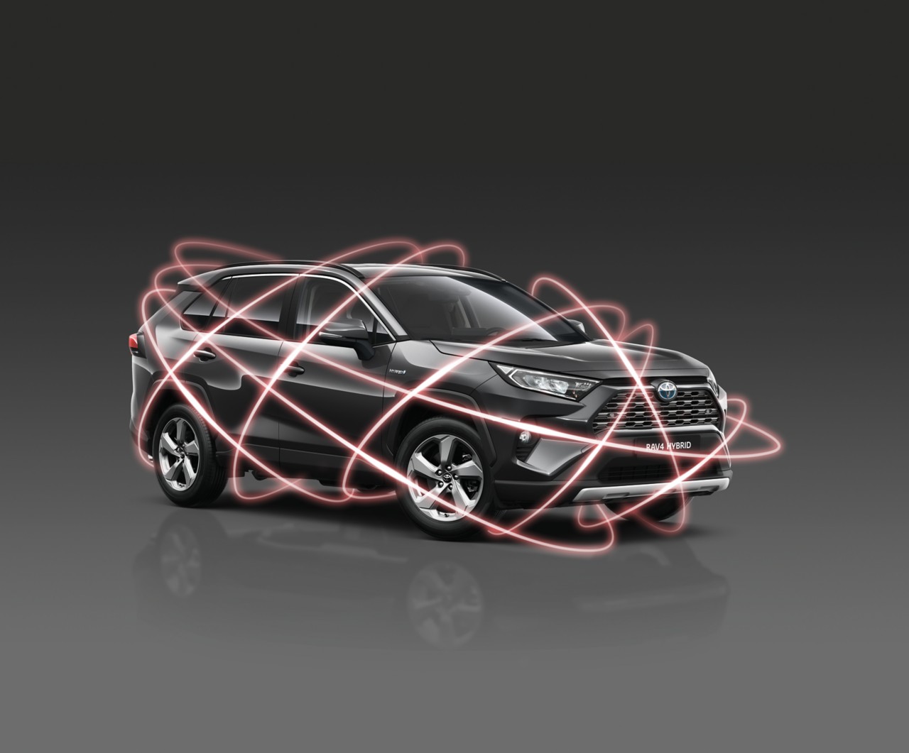 Toyota RAV4 SUV mit Lichteffekt, schwarzer Hintergrund 